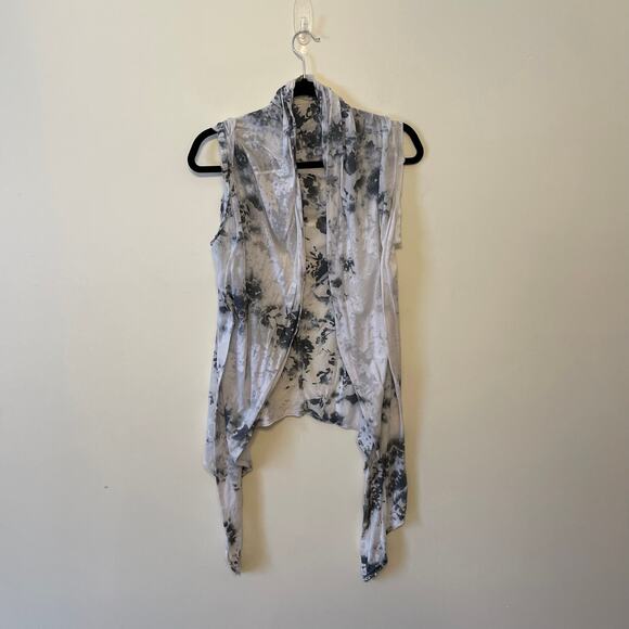 Sloane Rouge S white gray floral cardigan hipster boho lightweight semi-sheer - Picture 1 of 7